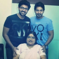 Prajwal devaraj family photo:  mother chandralekha and brother  pranaam devaraj